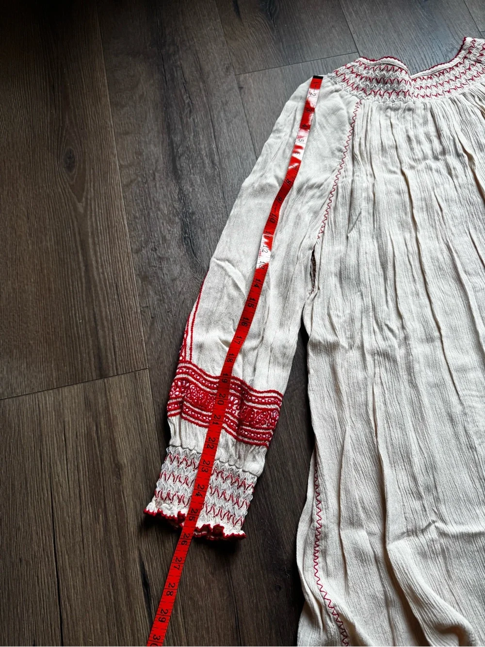 Free People Cream Tunic Blouse with Red Embroidery Peasant Bohemian size M